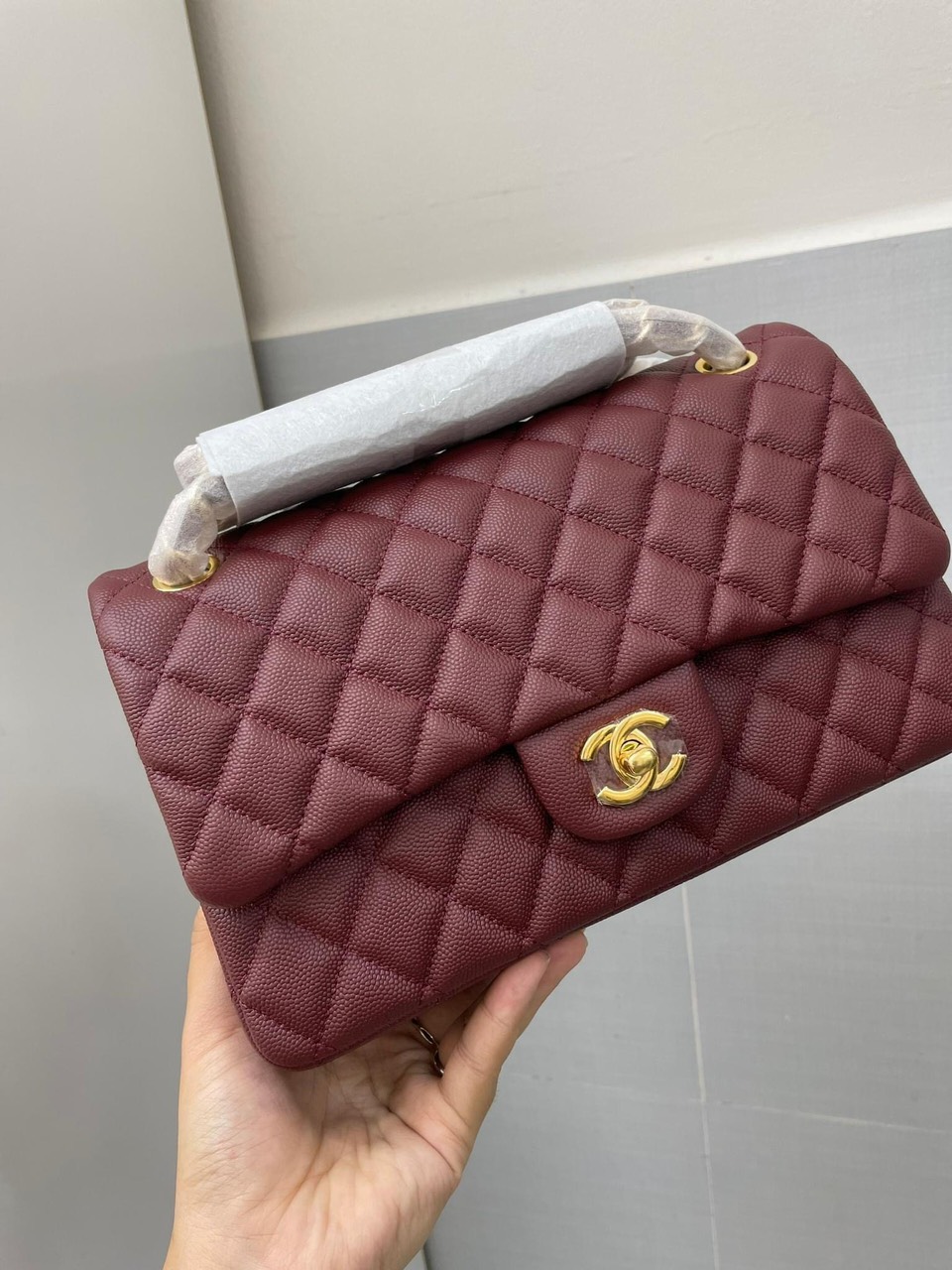 Túi Xách Chanel Classic Siêu Cấp Grain Leather In Red Gold Lock Size 26cm